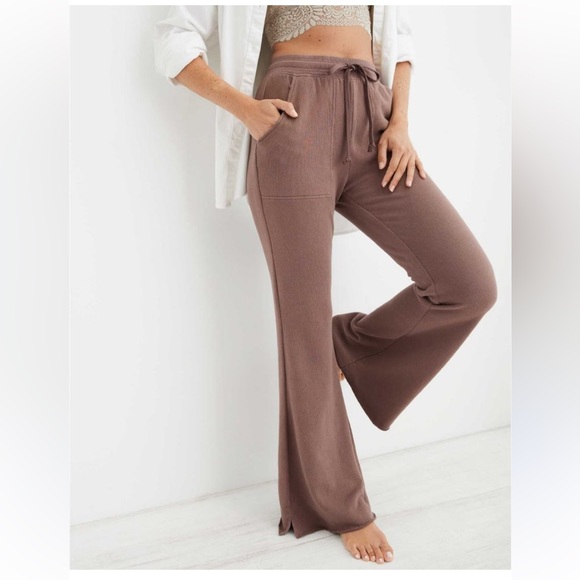 aerie Pants - Aerie High Rise Wide Leg Chocolate Brown Sweatpants Large Long
